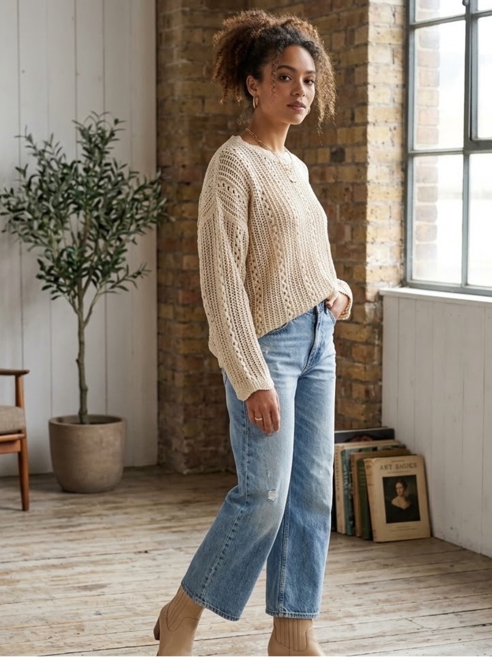 Sz M Luisa Ricci Open Knit Feminine Neutral Cottagecore Sweater